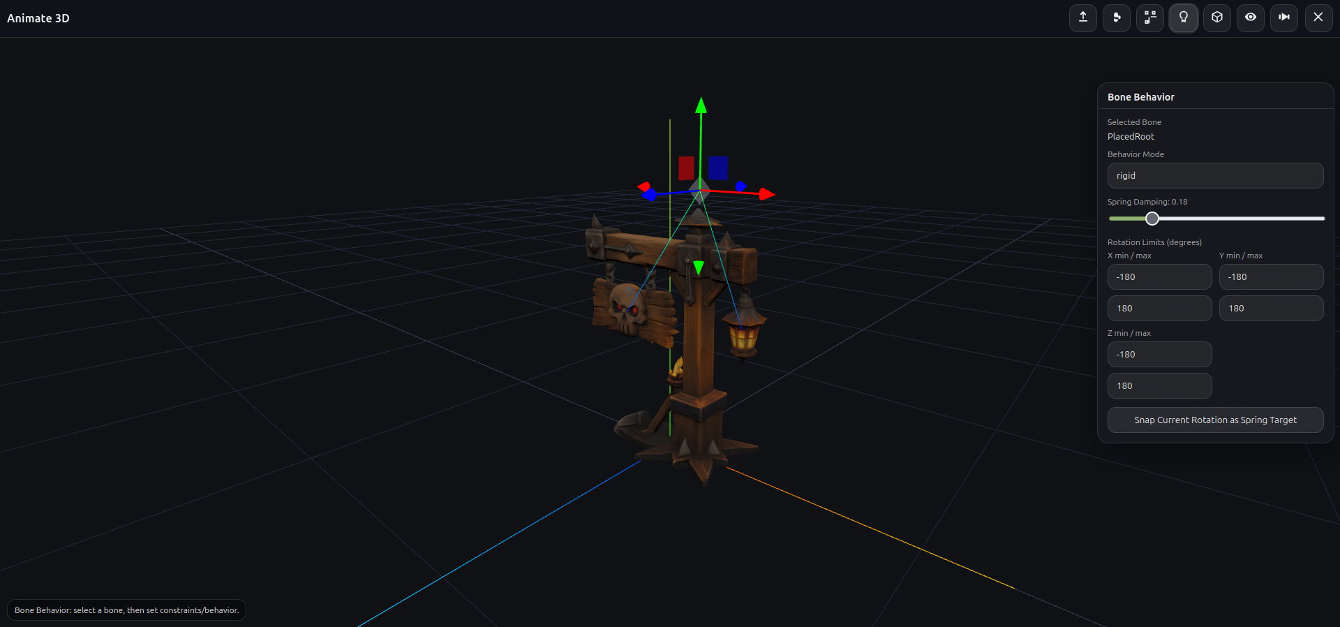 Editing bone behaviour on a 3D model in Animate 3D