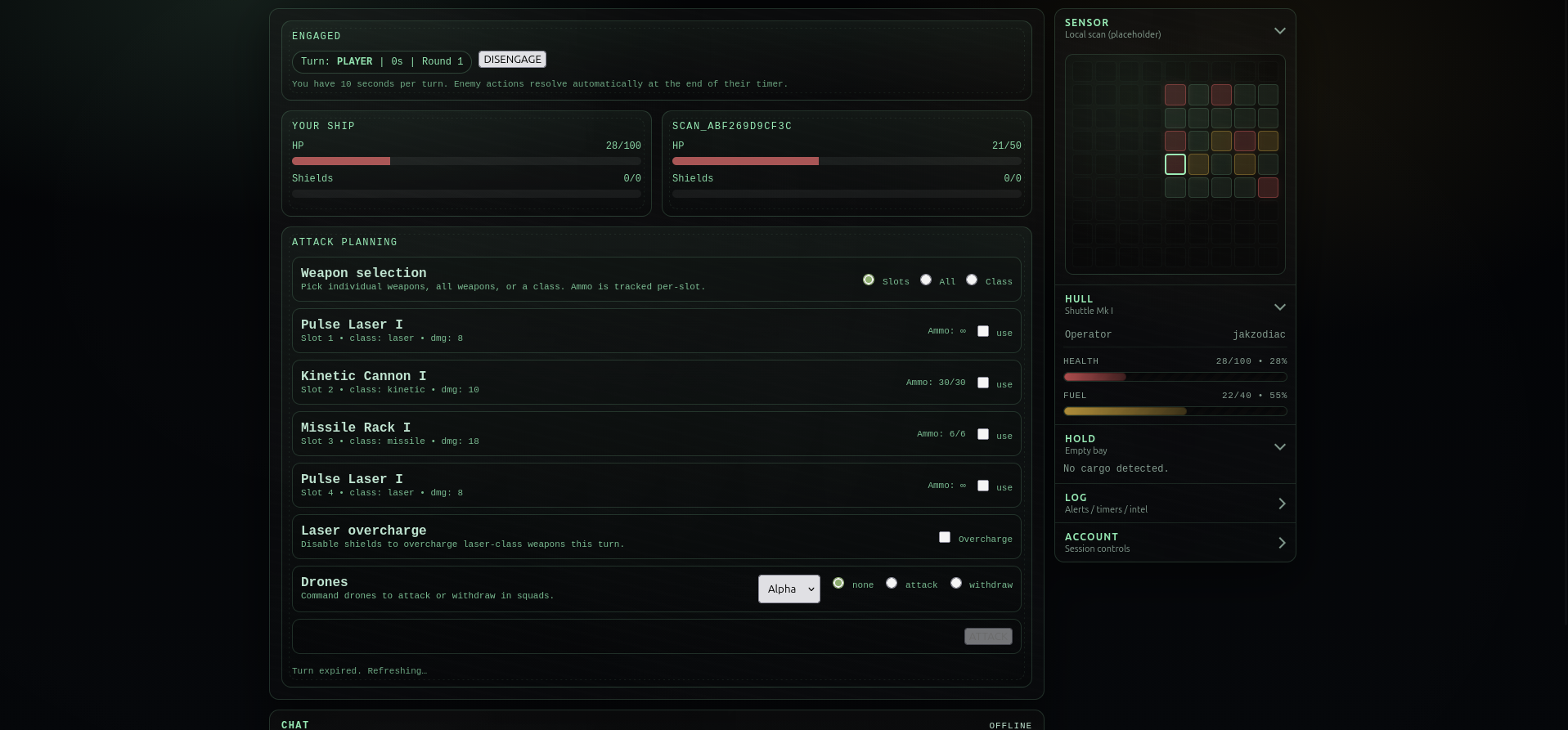 Detailed game state and controls in the Promenad MMORPG prototype